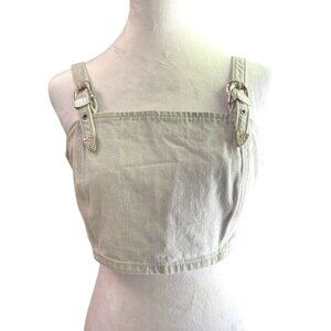 TOP SHOP Denim Crop Top NWT Belt Buckle Adjustable Straps Western Cowgirl Size 6
